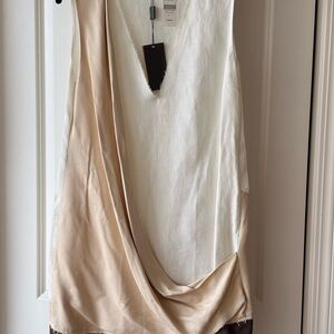 Fendi V Neck Sash Sleeveless Cream Dress NWT